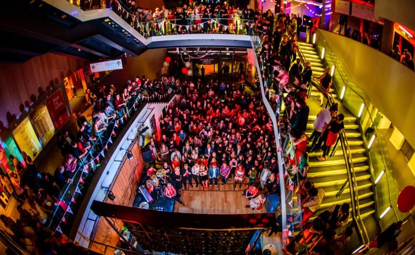 Hundreds of people spread across the Bristol Beacon foyer for an event